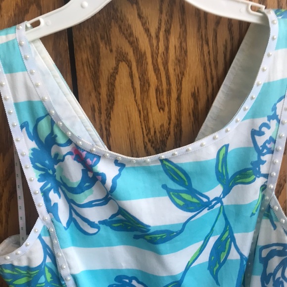 LILLY PULITZER DRESS SANDRINE BLUE WHITE STRIPED WITH PEARLS SIZE 6 - Picture 4 of 8